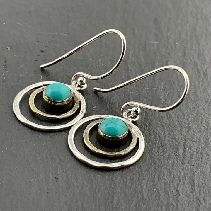Boho Saturnus Oorbellen Turquoise en Goud