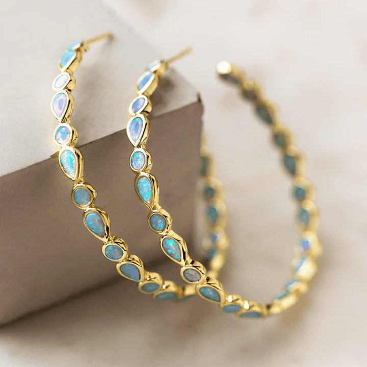 Vintage Blauwe Opal Ring Oorbellen