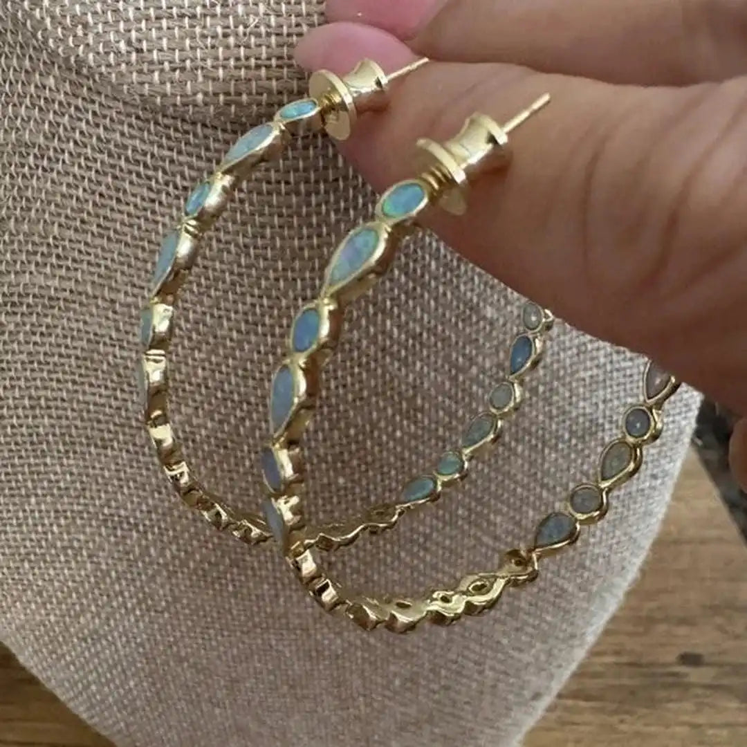 Vintage Blauwe Opal Ring Oorbellen