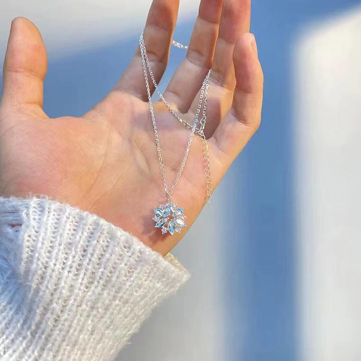Blauwe Sneeuwvlok Witte Gouden Bloem Hanger Ketting