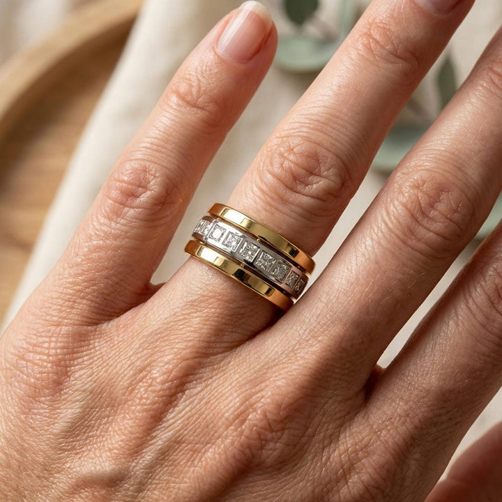 Twee Tonen Gouden Cubic Zirconia Ring