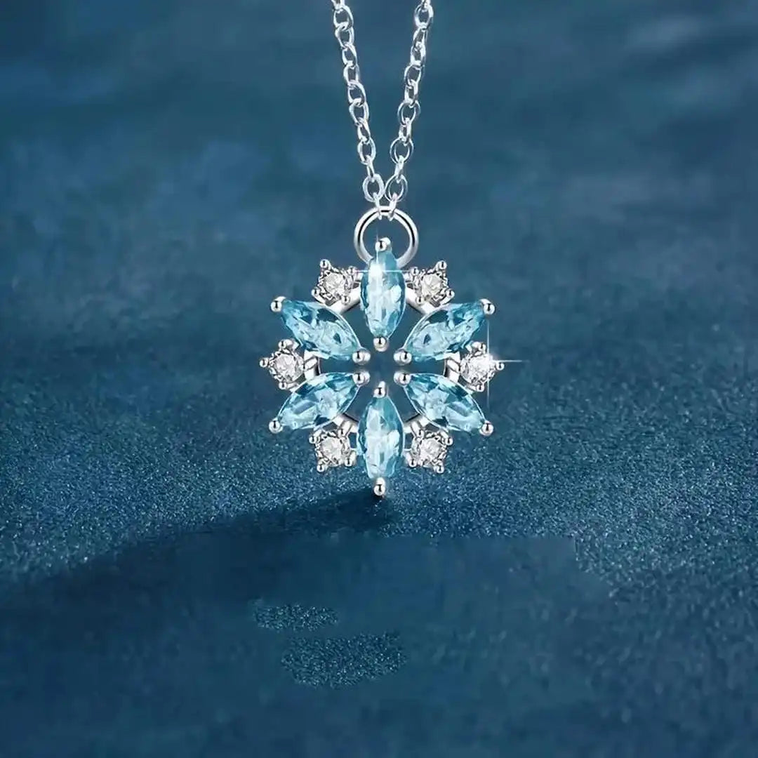 Blauwe Sneeuwvlok Witte Gouden Bloem Hanger Ketting